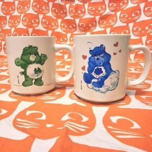 Care Bears Vintage rare unused Mugs, Good Luck & Grumpy Bear 1983